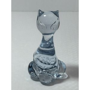 Sitting Kitten Cat clear Art Glass‎ Figurine Paperweight twitching tail Cat 5.5